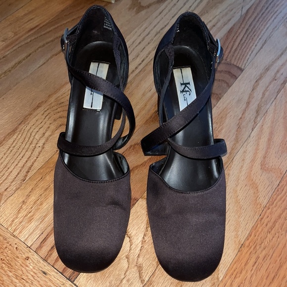 Brown satin block heel crossover Sz 9 - Picture 3 of 13